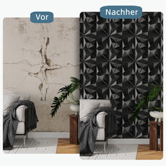 Sonnewelt 3D Wandpaneele 12 Stück 50x50cm Rund Diamant Schwarz