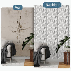 Sonnewelt 3D Wandpaneele 12 Stück 30x30cm Quadrat Diamant Weiß